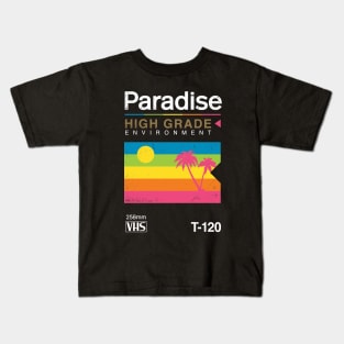 Retro VHS Paradise Pun Tropical Sunset Kids T-Shirt